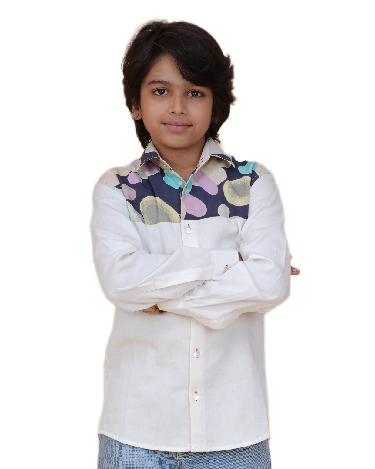 New Age Clothing Boys' White Cotton Shirt – Breathable Fabric & Trendy Print