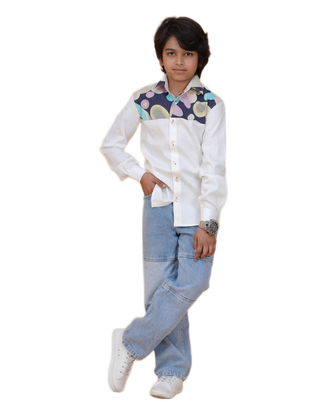 New Age Clothing Boys' White Cotton Shirt – Breathable Fabric & Trendy Print