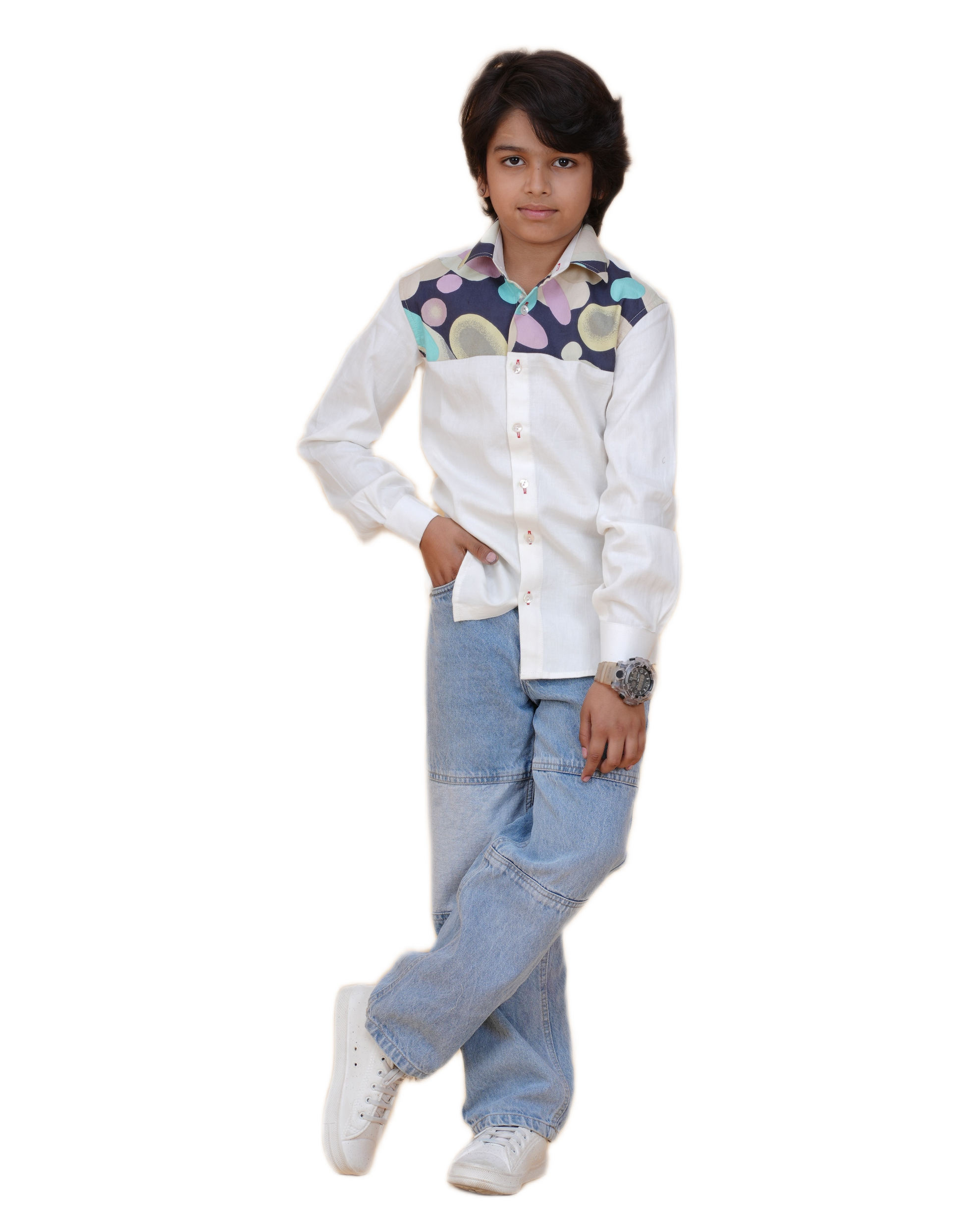 New Age Clothing Boys' White Cotton Shirt – Breathable Fabric & Trendy Print