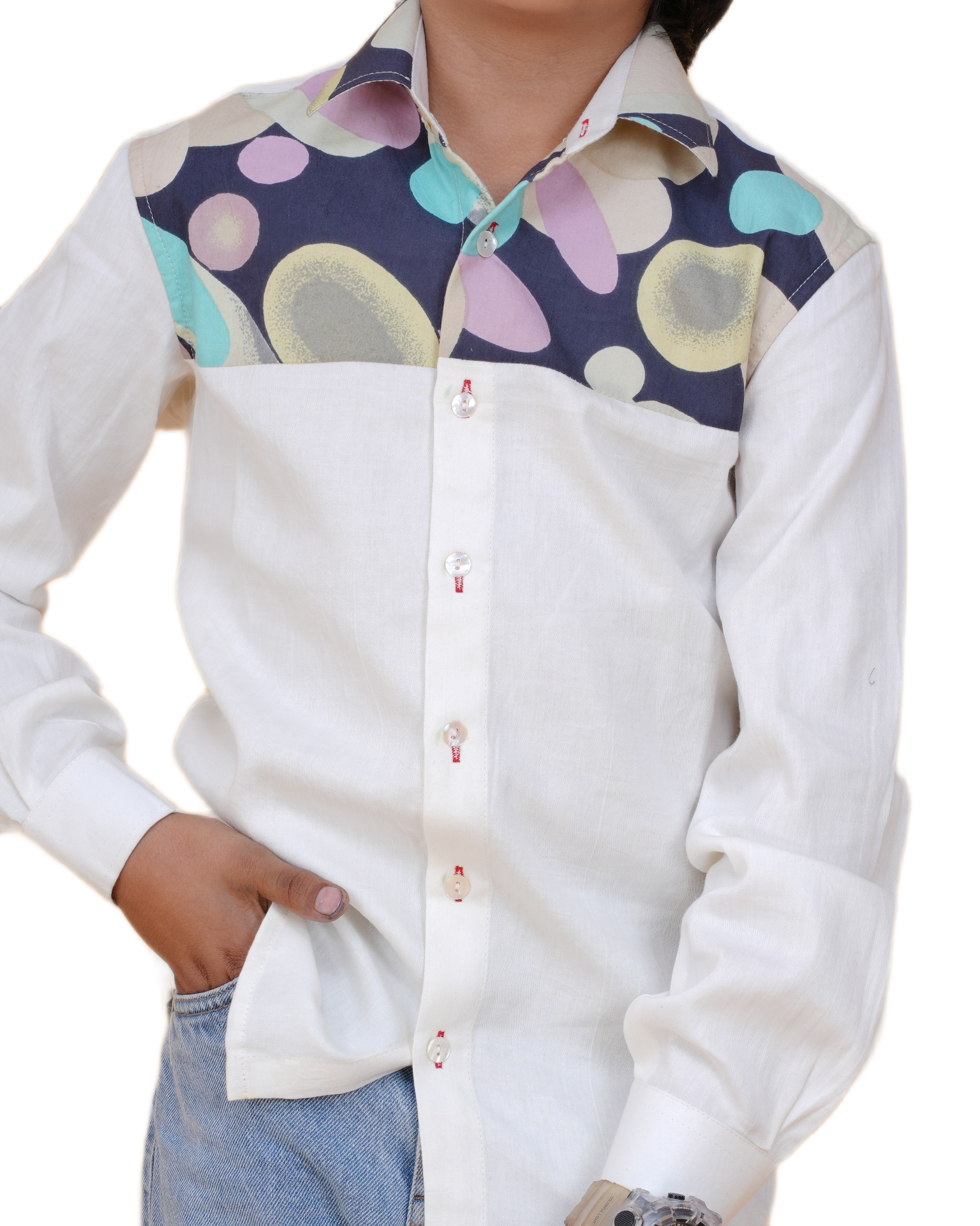 New Age Clothing Boys' White Cotton Shirt – Breathable Fabric & Trendy Print