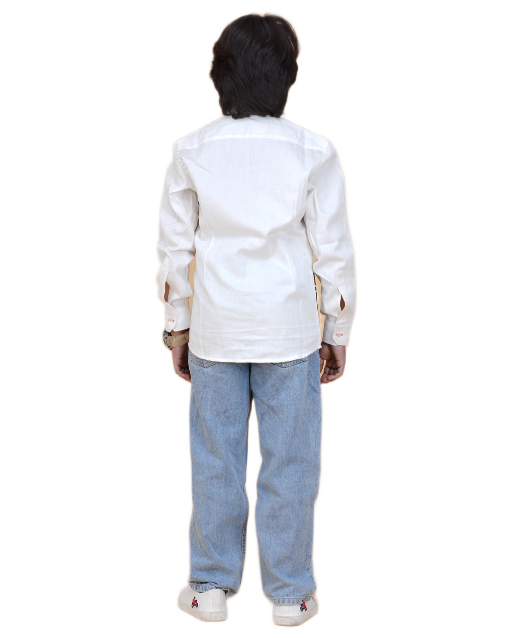 Trendy Boys' White Cotton Shirt with Printed Patch – Stylish & Comfortable