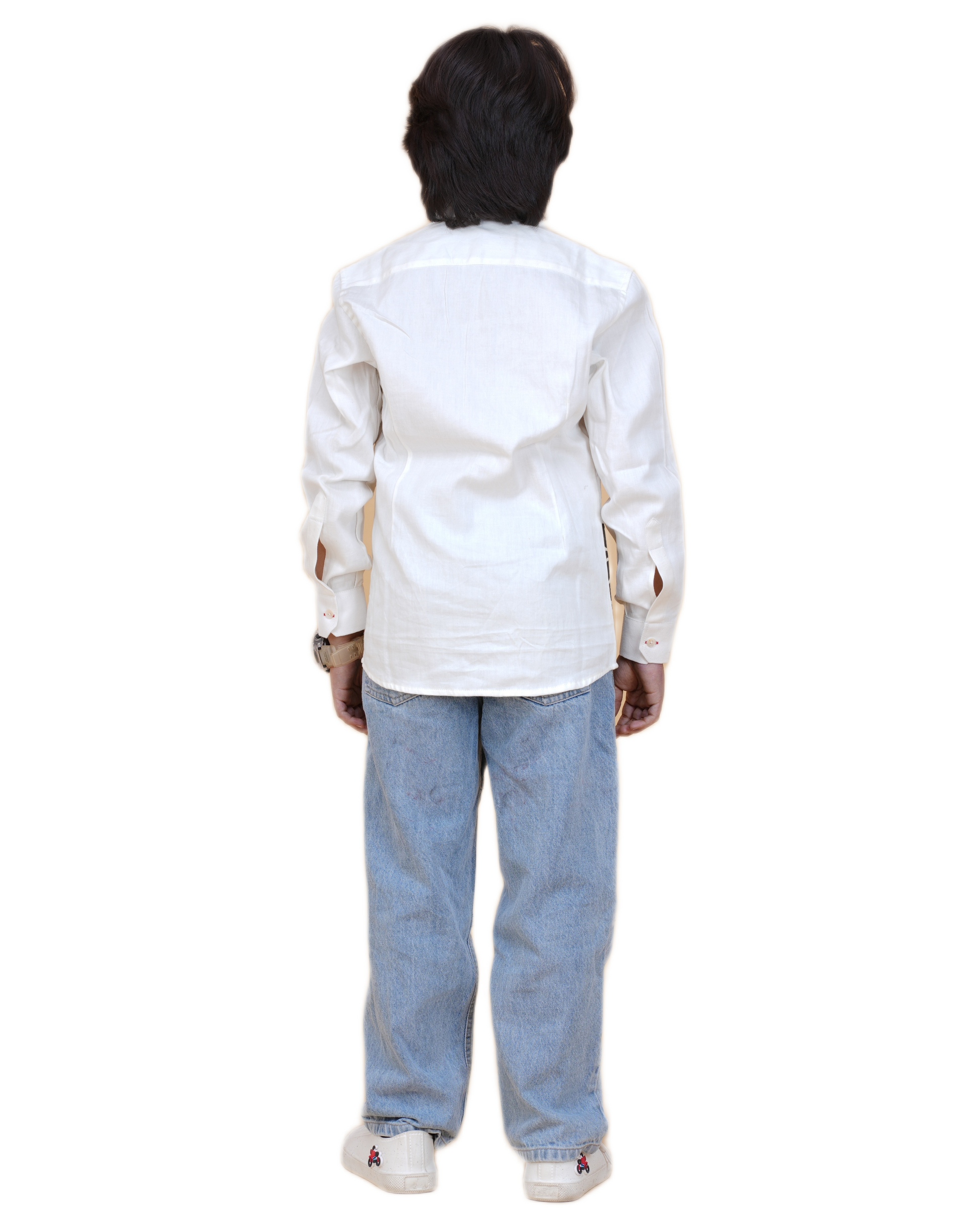 Trendy Boys' White Cotton Shirt with Printed Patch – Stylish & Comfortable