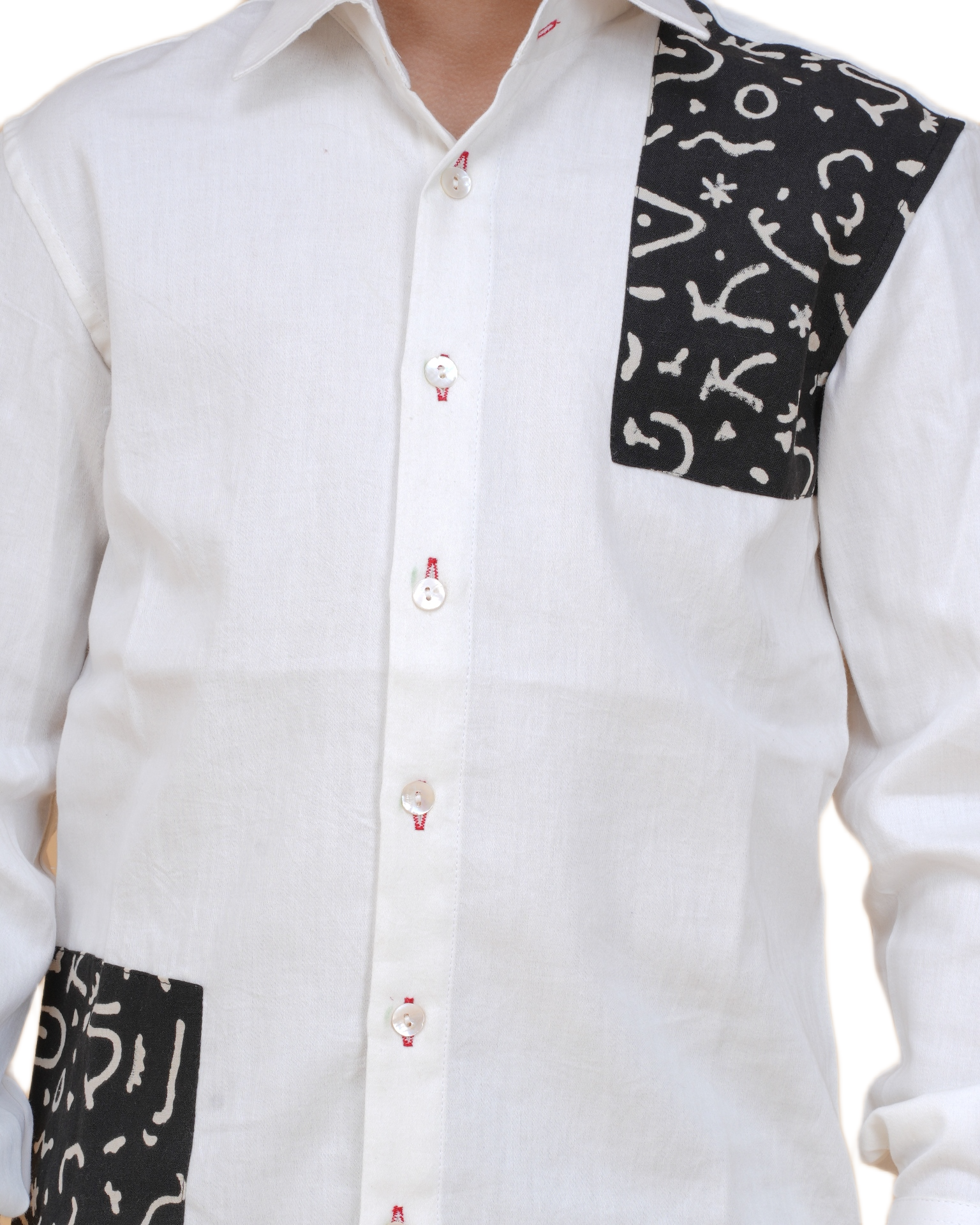 Trendy Boys' White Cotton Shirt with Printed Patch – Stylish & Comfortable