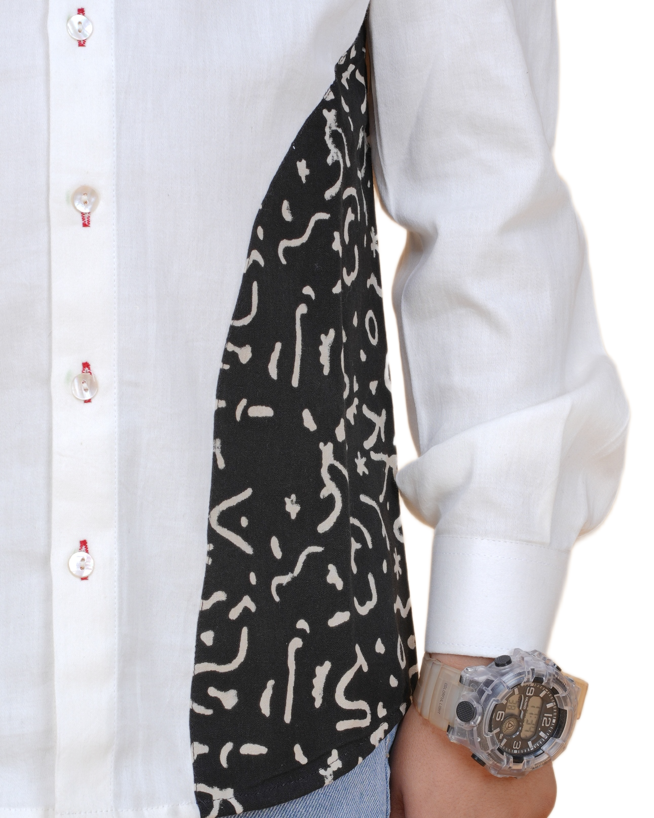 Fashionable White Cotton Shirt for Boys – Stylish Patch Print (Ages 5-12 Years)