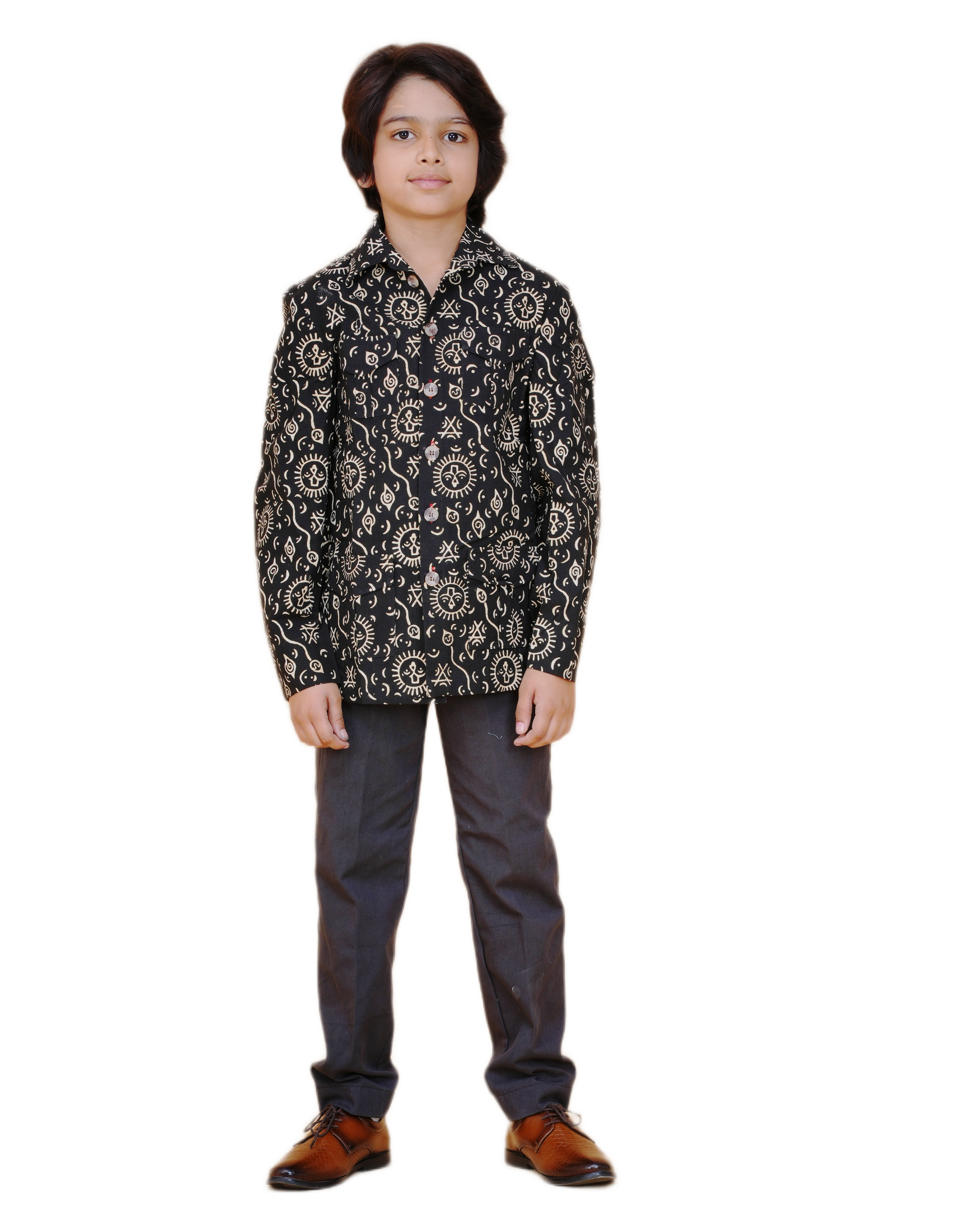 Black Cotton Printed Shirt for Boys – Tribal-Inspired Design Eco-Friendly & Handcrafted