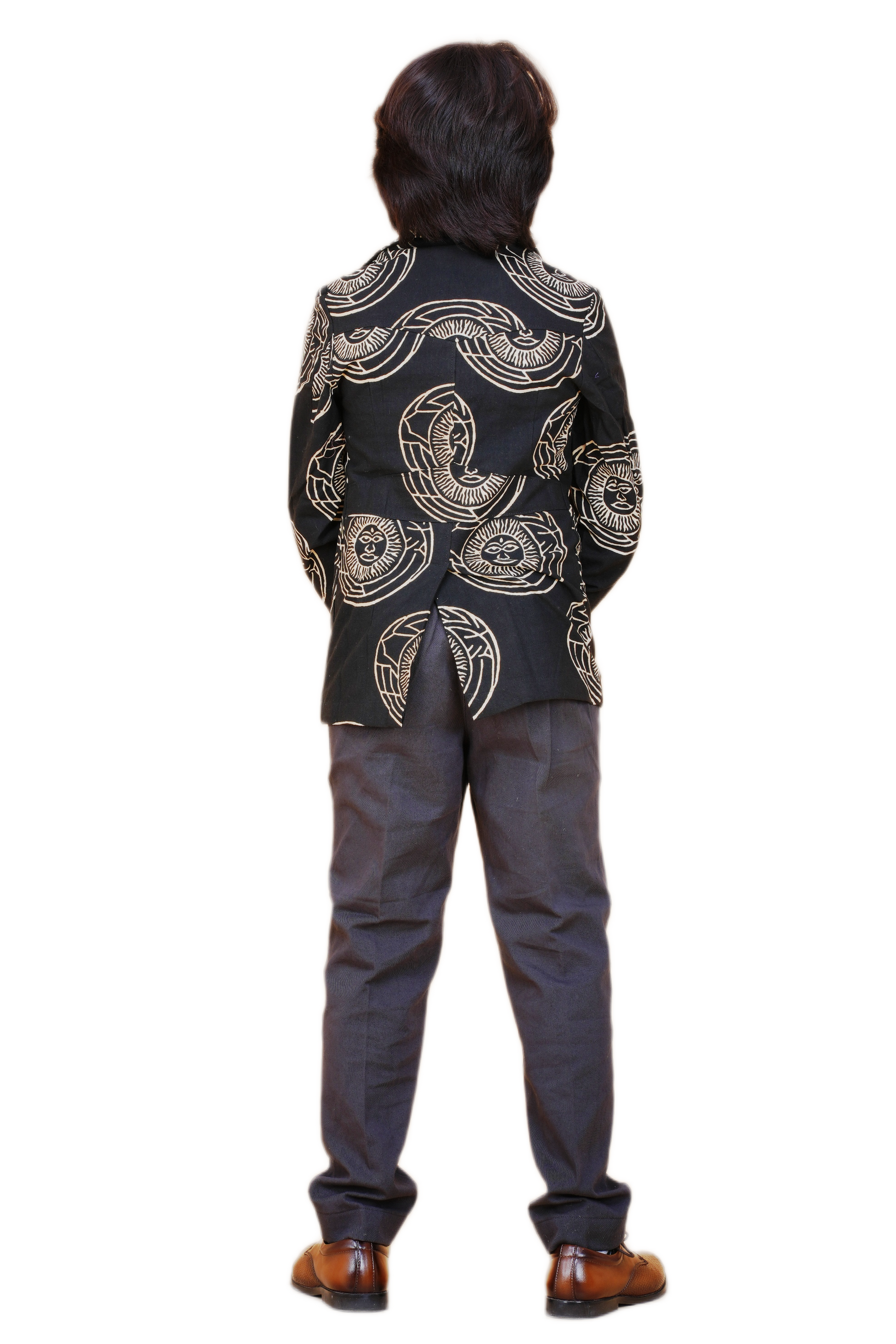 Black Printed Bush Coat for Boys – Heritage-Inspired Eco-Friendly & Handcrafted