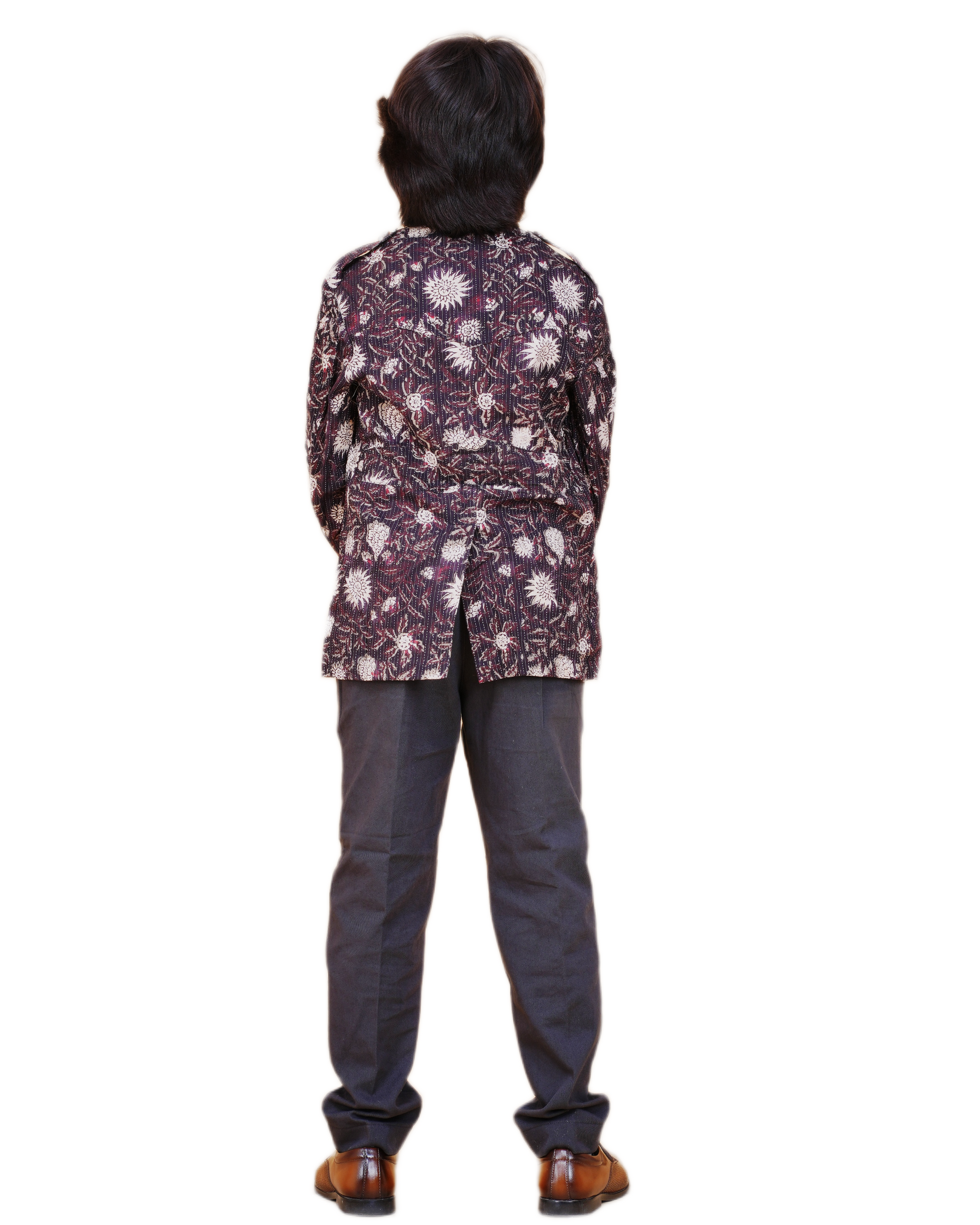 Boys' Floral Printed Shirt – Classic Black & White Eco-Friendly Cotton