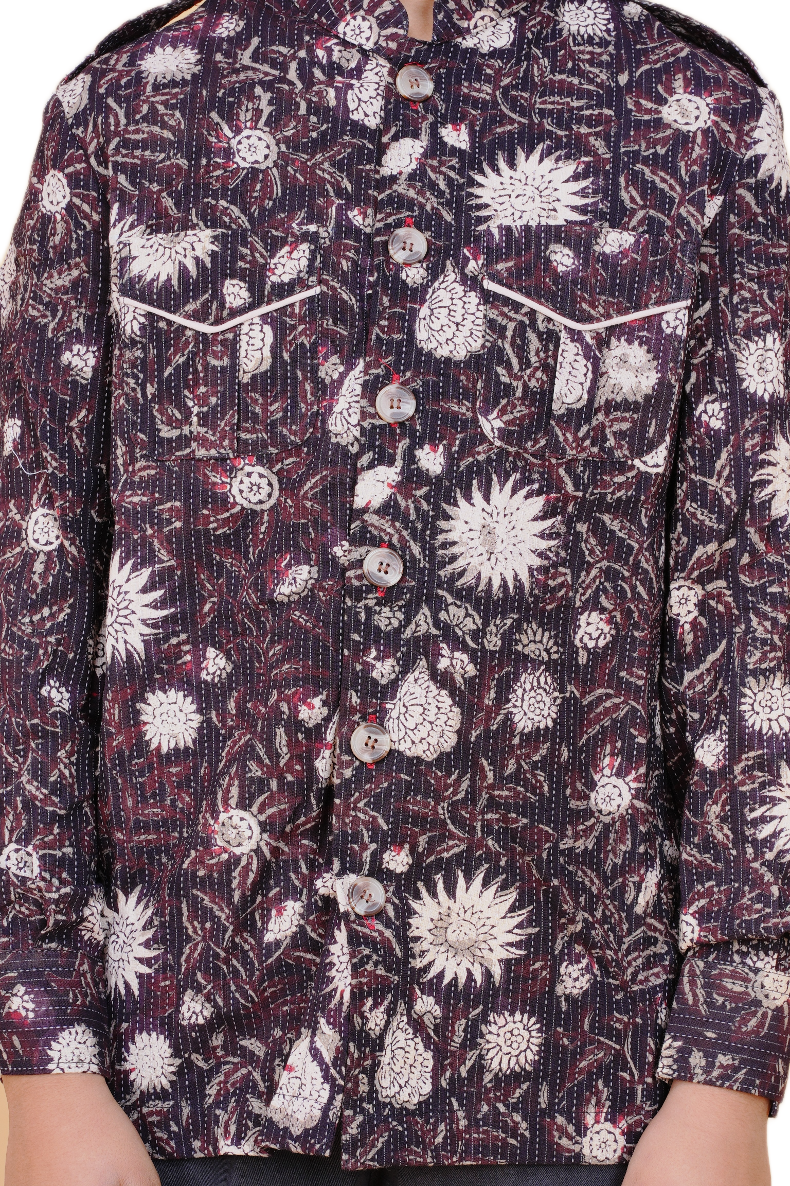 Boys' Floral Printed Shirt – Classic Black & White Eco-Friendly Cotton