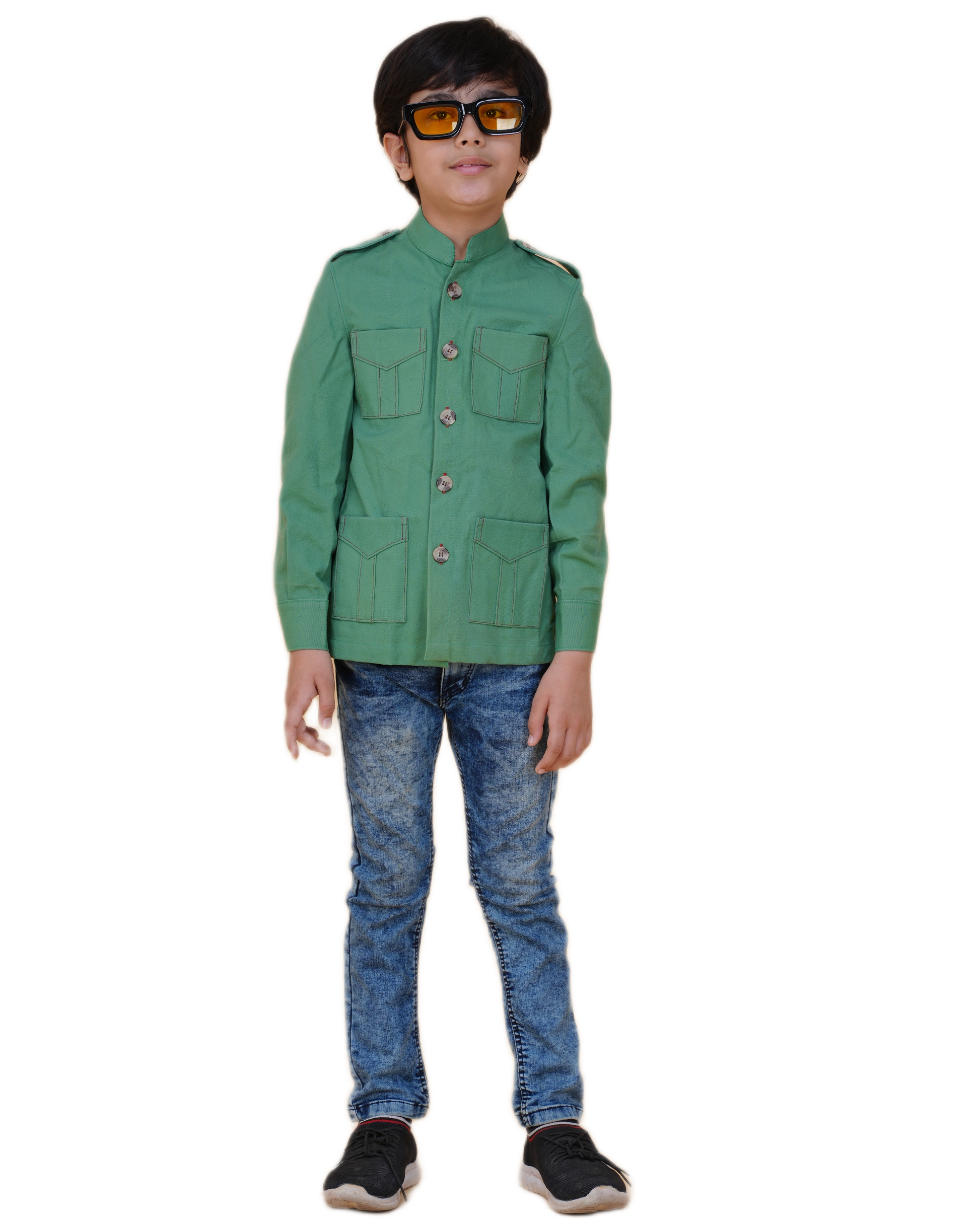 Boys' Solid Color Canvas Bush Coat – Four Pockets & Back Slit