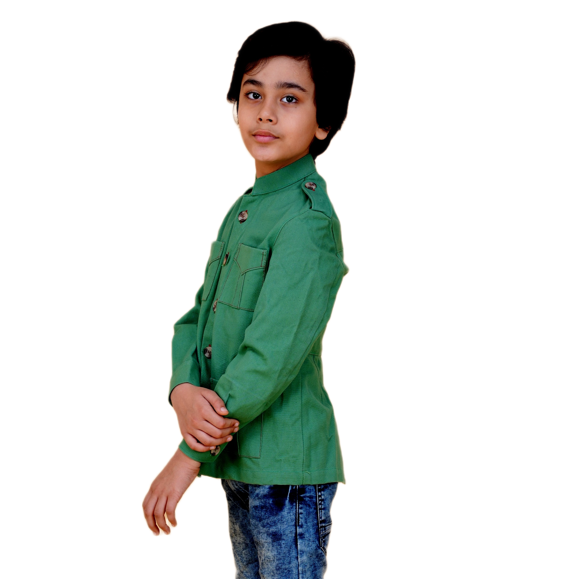 Boys' Solid Color Canvas Bush Coat – Four Pockets & Back Slit