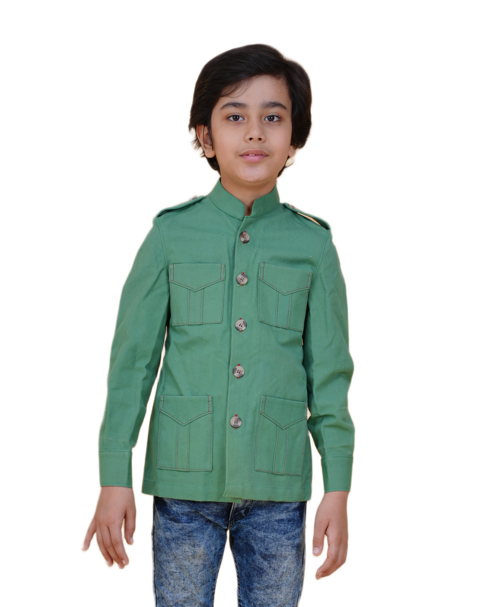 Boys' Solid Color Canvas Bush Coat – Four Pockets & Back Slit