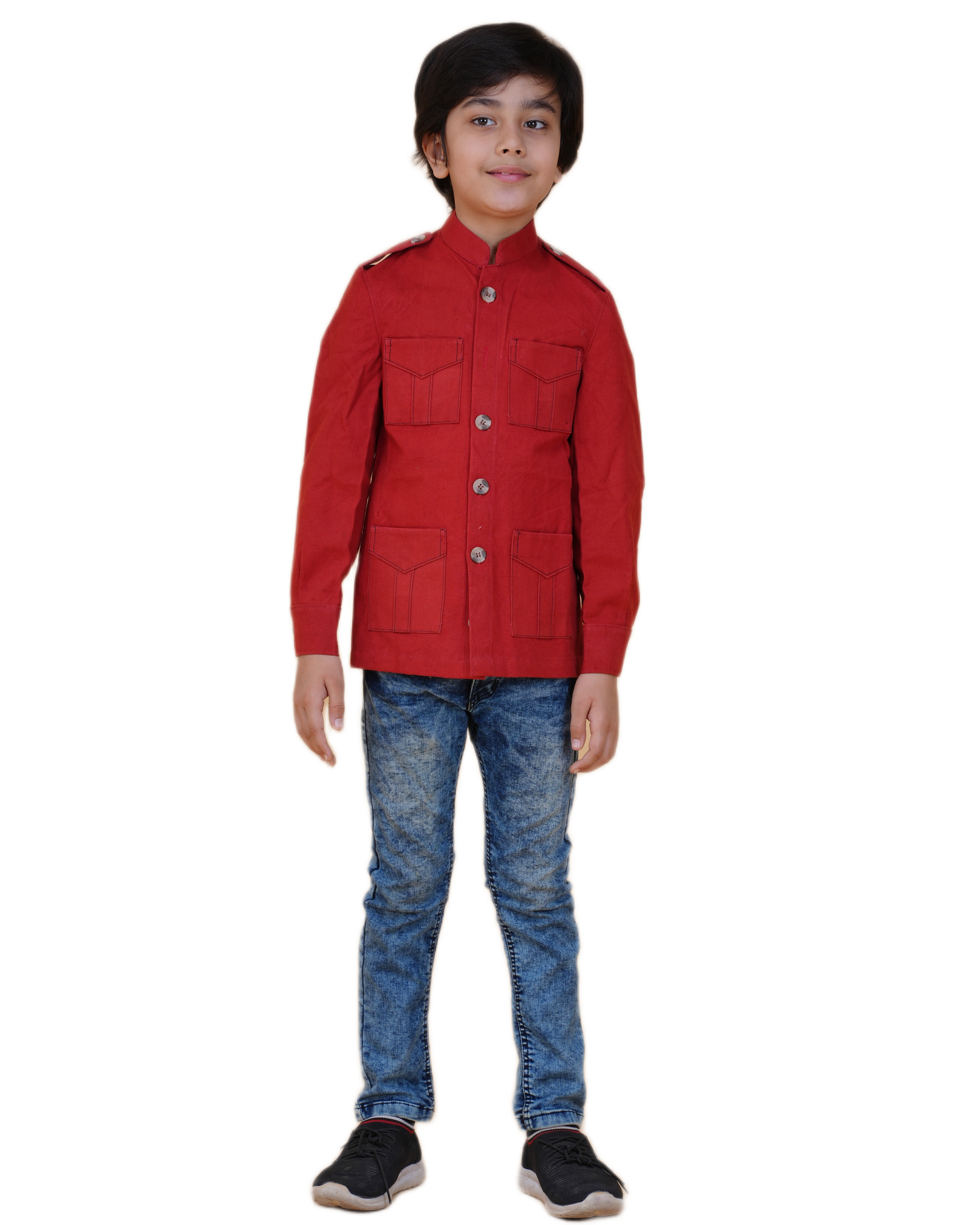 Boys' Solid Color Canvas Bush Coat – Four Pockets & Back Slit
