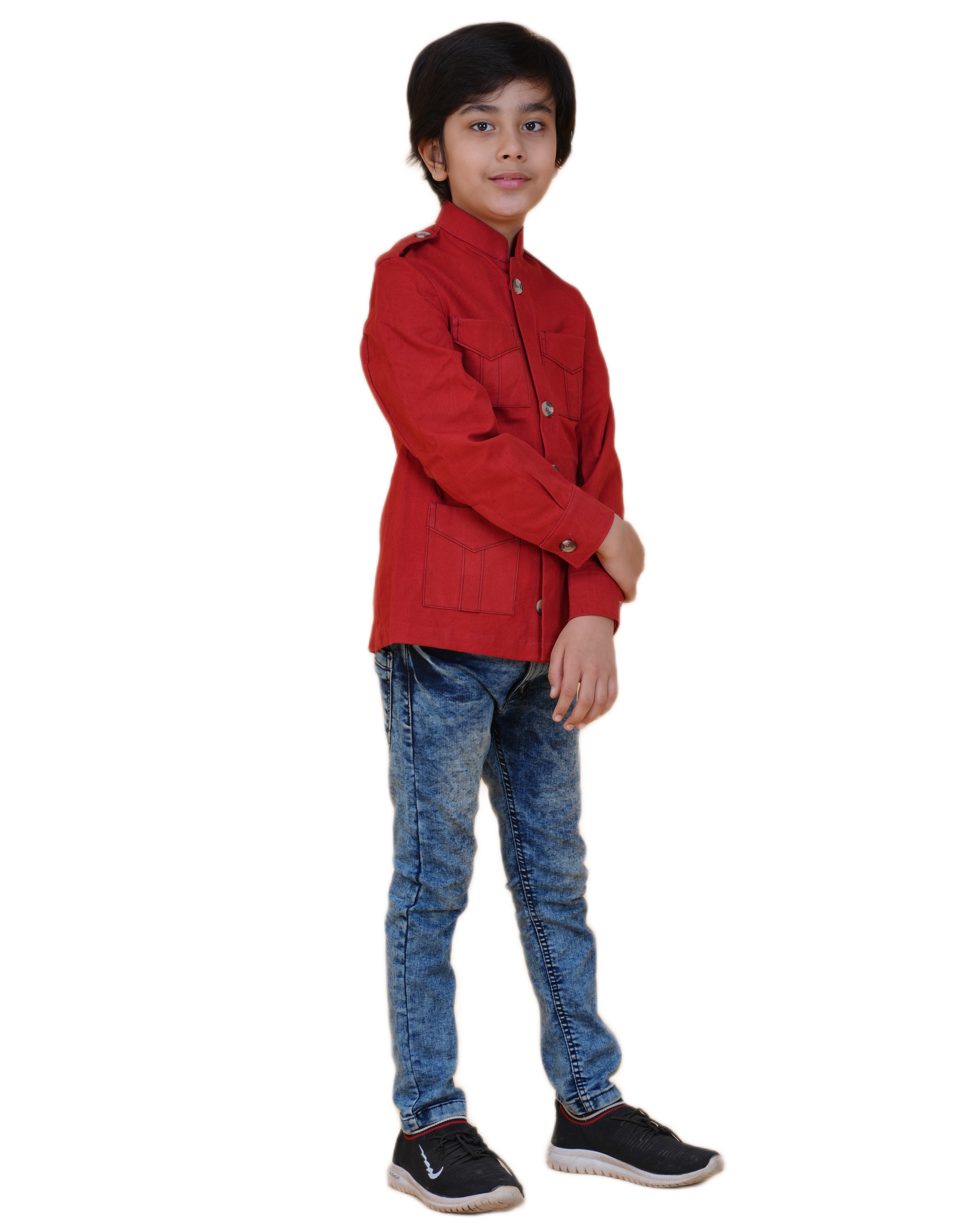 Boys' Solid Color Canvas Bush Coat – Four Pockets & Back Slit
