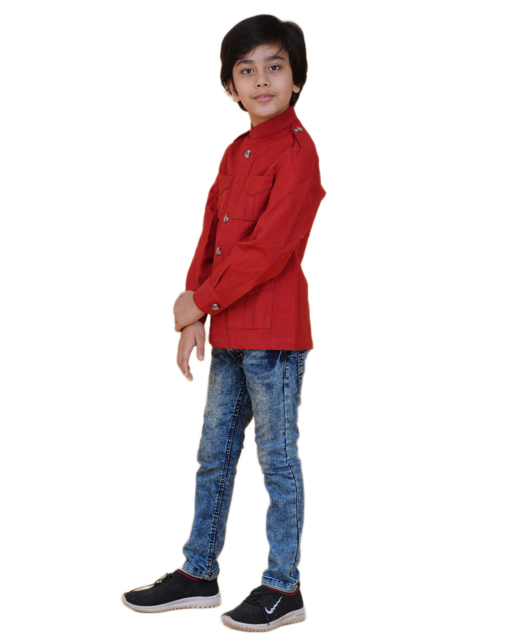 Boys' Solid Color Canvas Bush Coat – Four Pockets & Back Slit