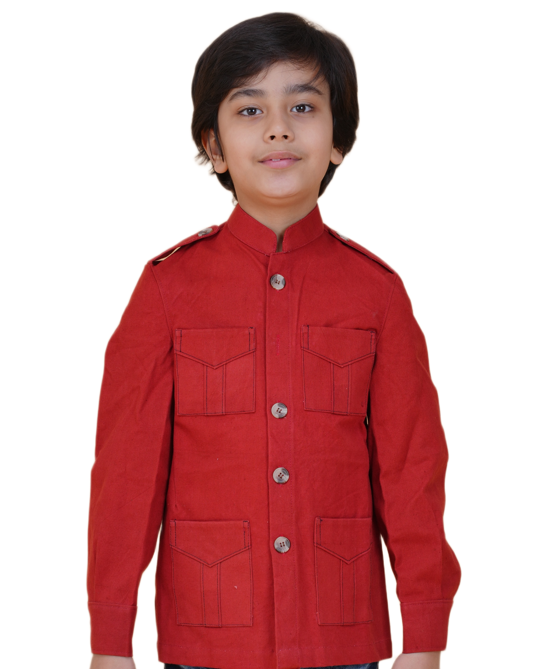 Boys' Solid Color Canvas Bush Coat – Four Pockets & Back Slit