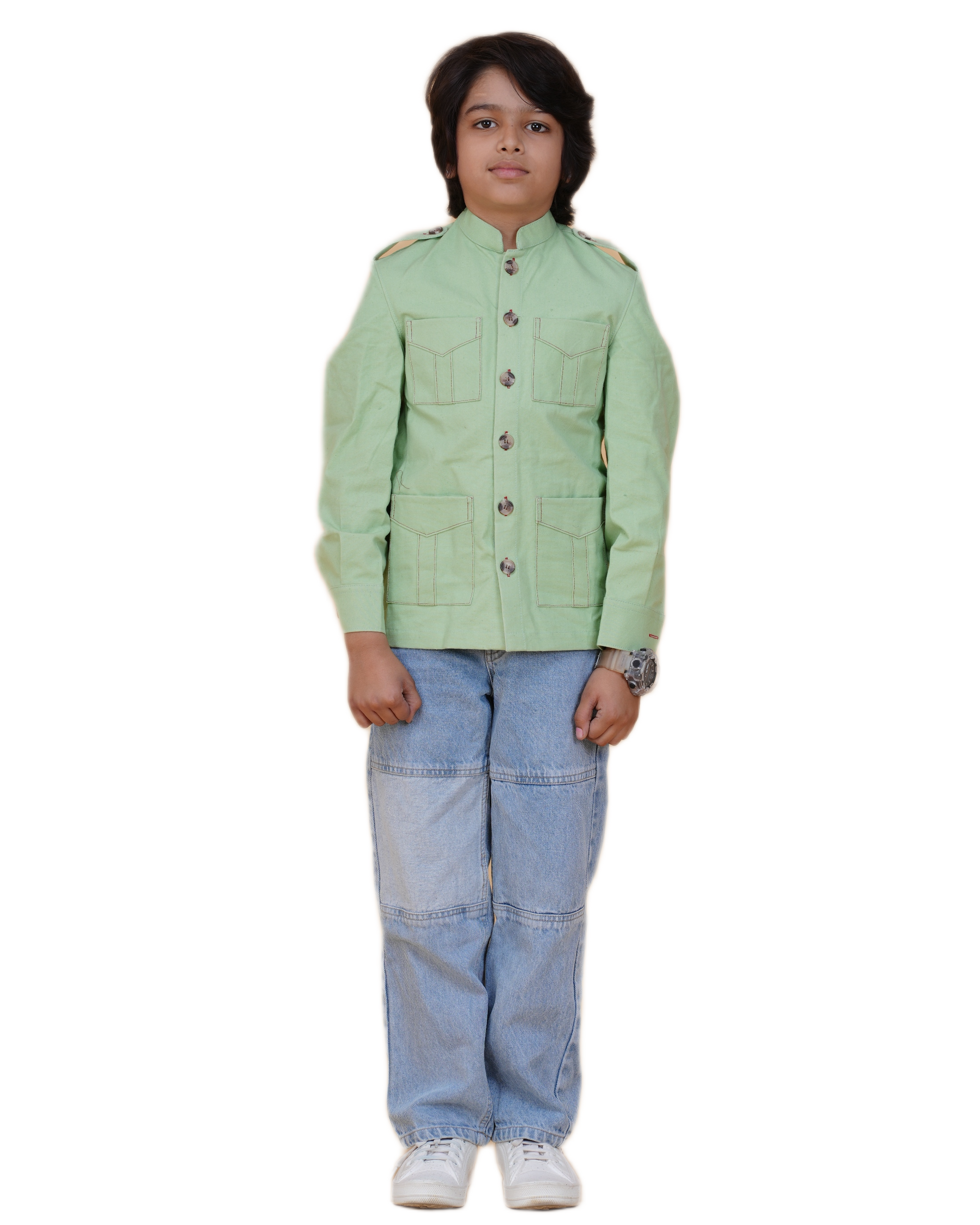 Boys' Solid Color Canvas Bush Coat – Four Pockets & Back Slit