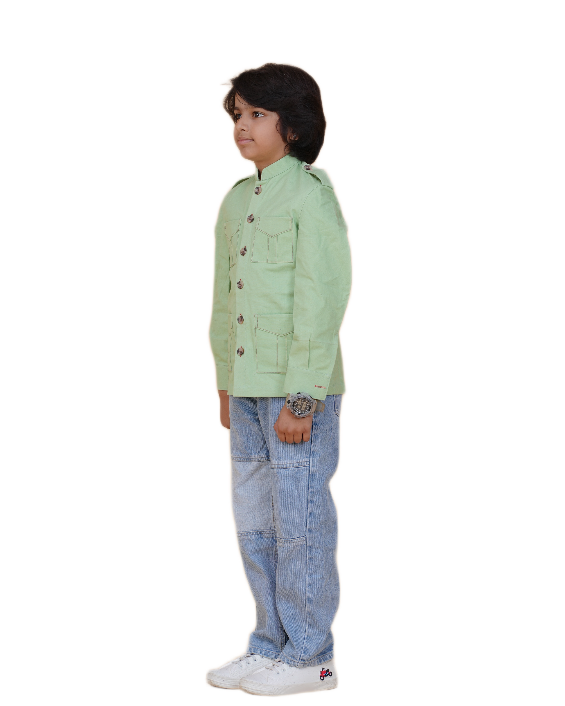 Boys' Solid Color Canvas Bush Coat – Four Pockets & Back Slit