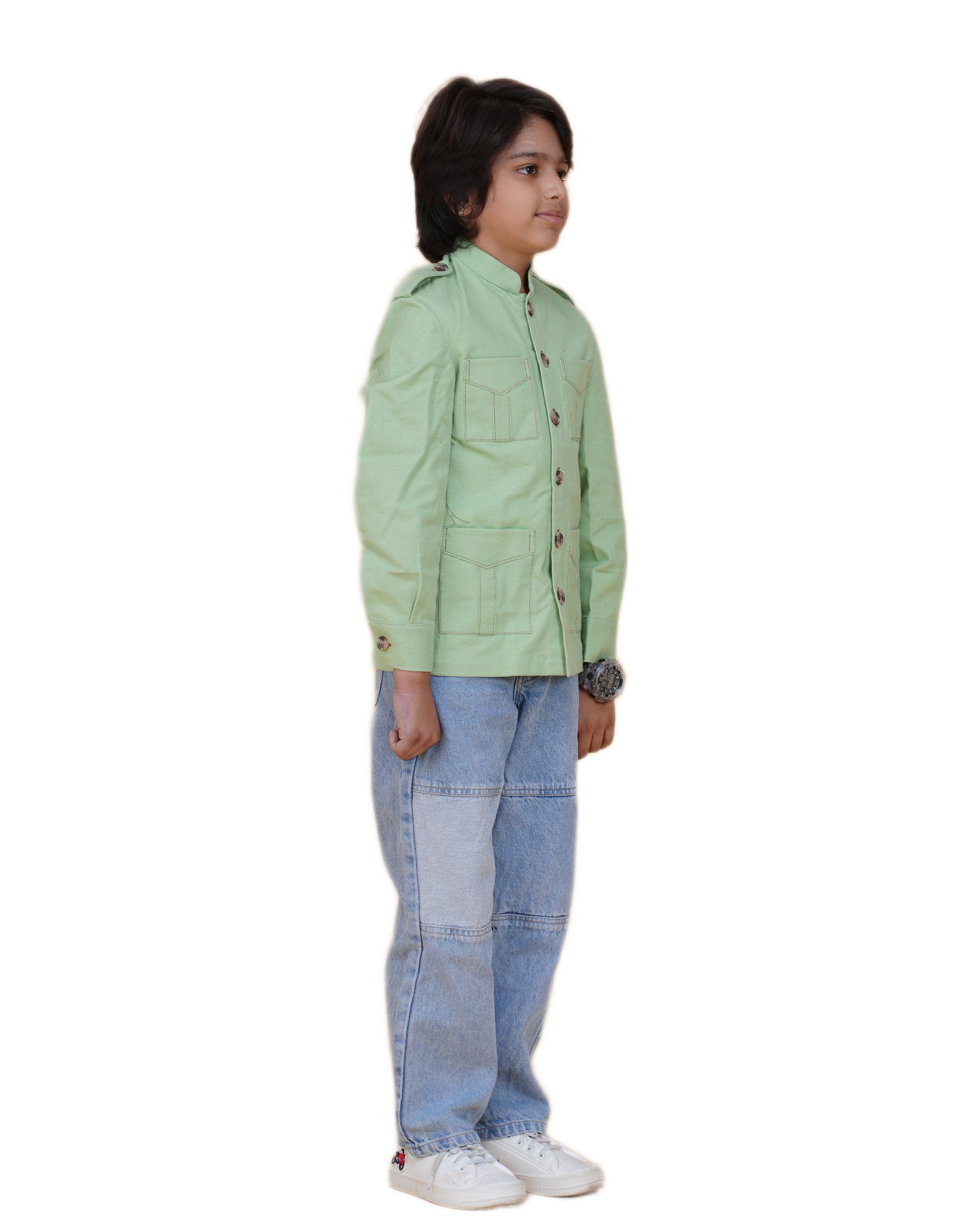 Boys' Solid Color Canvas Bush Coat – Four Pockets & Back Slit