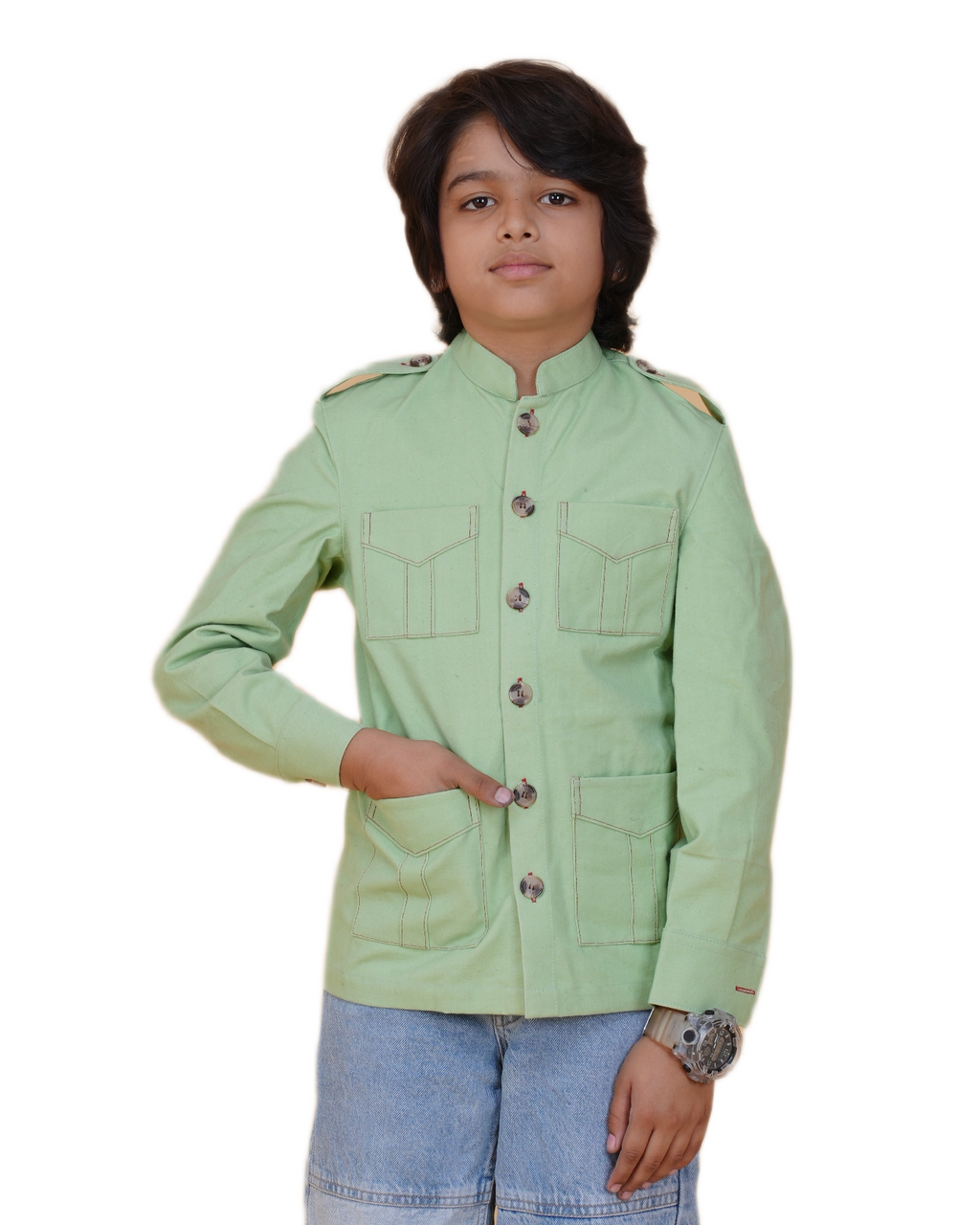 Boys' Solid Color Canvas Bush Coat – Four Pockets & Back Slit
