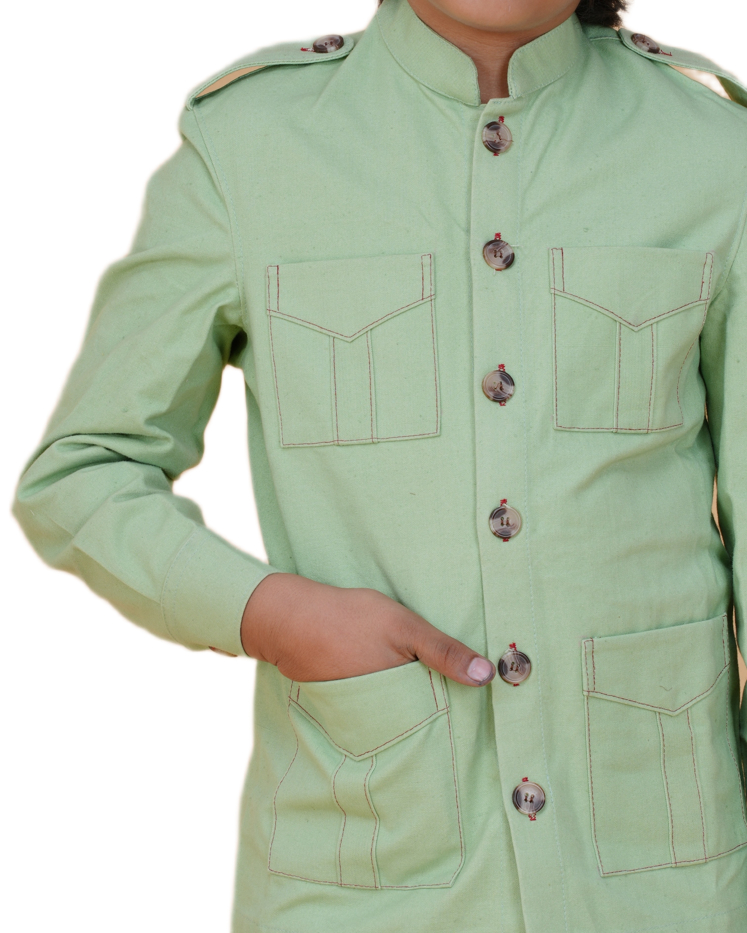Boys' Solid Color Canvas Bush Coat – Four Pockets & Back Slit