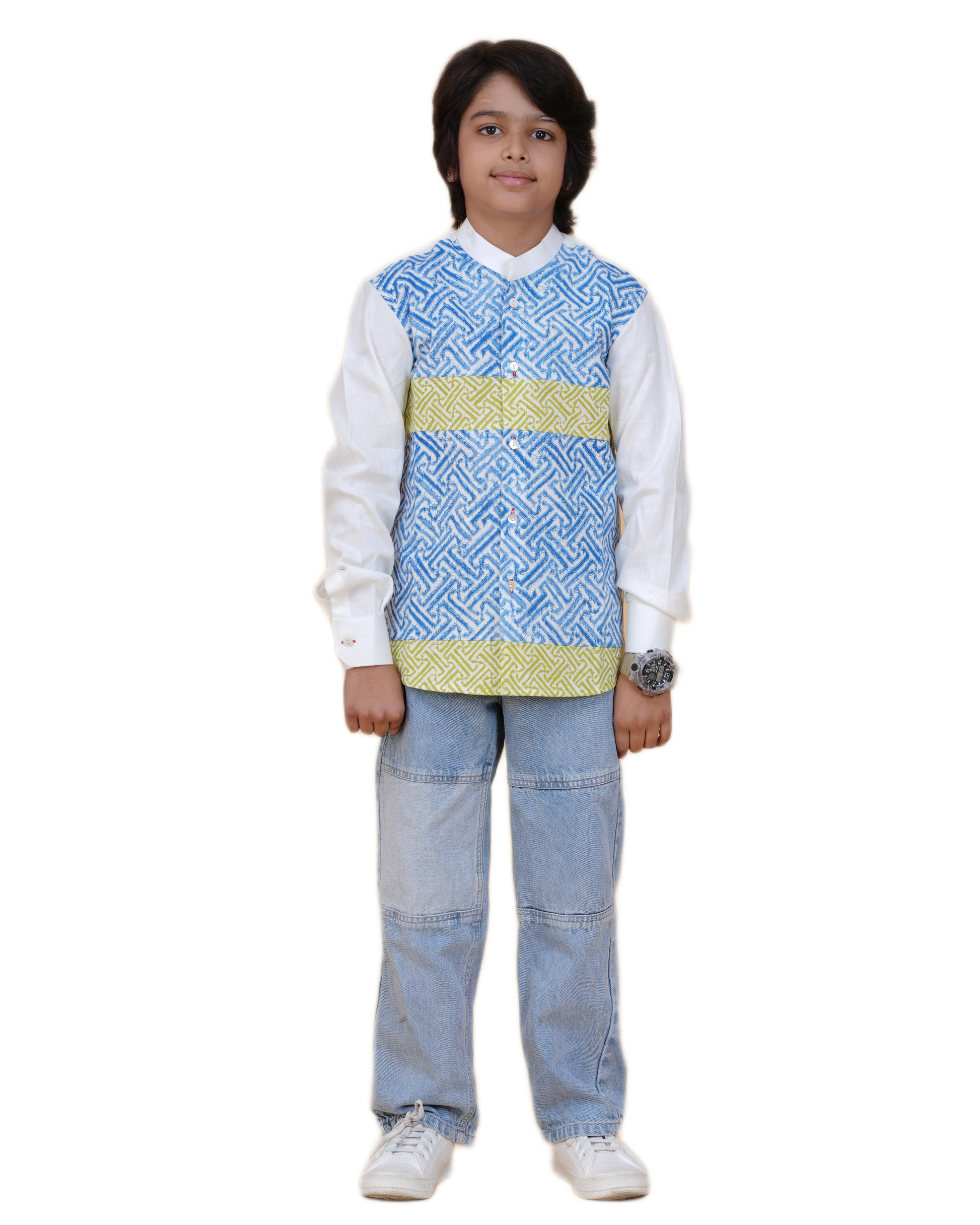 Premium Cotton Boys' White Shirt with Cool Printed Patch – Casual & Smart Wear