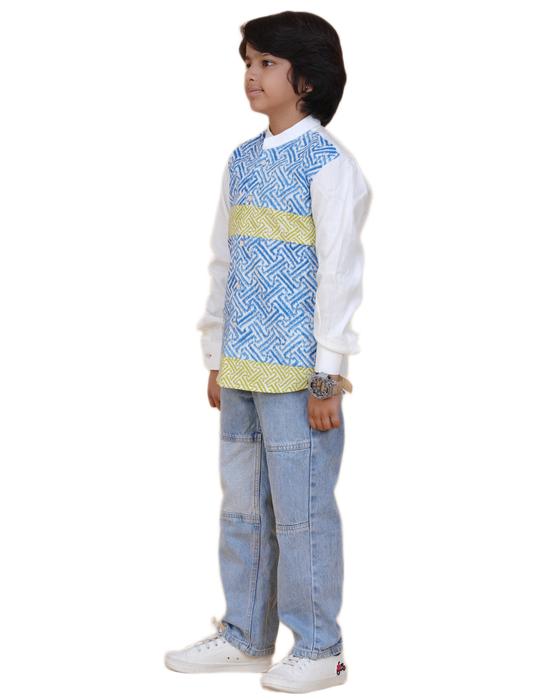 Premium Cotton Boys' White Shirt with Cool Printed Patch – Casual & Smart Wear