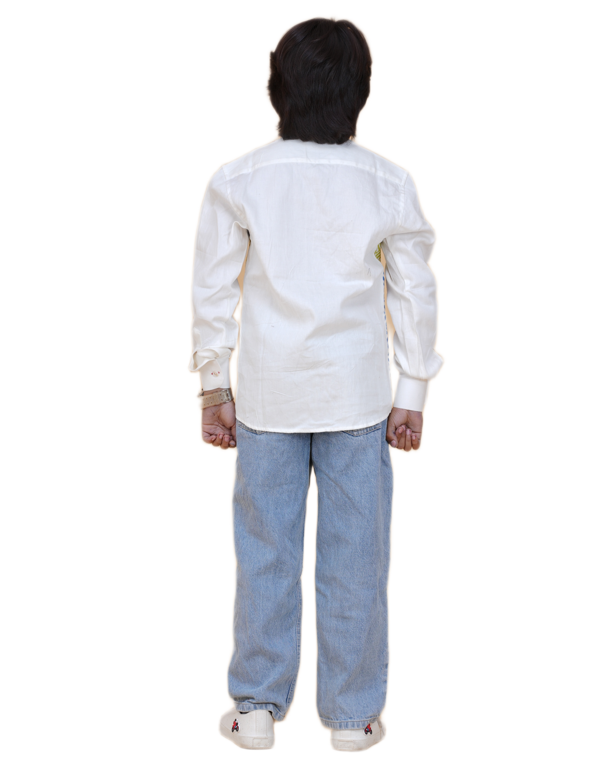 Premium Cotton Boys' White Shirt with Cool Printed Patch – Casual & Smart Wear