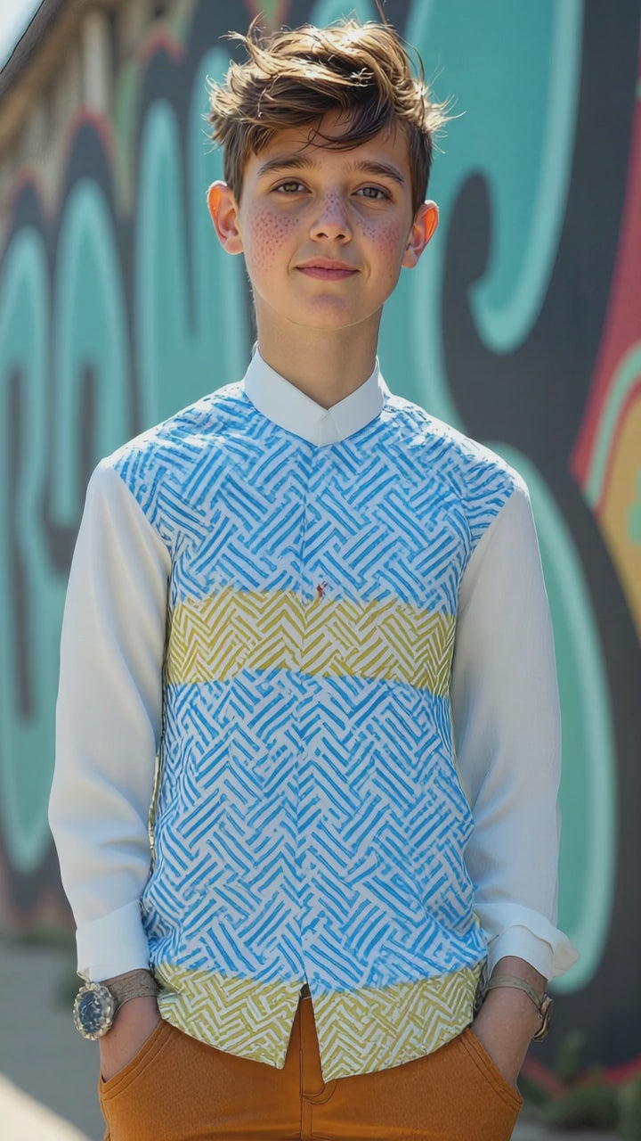 Premium Cotton Boys' White Shirt with Cool Printed Patch – Casual & Smart Wear